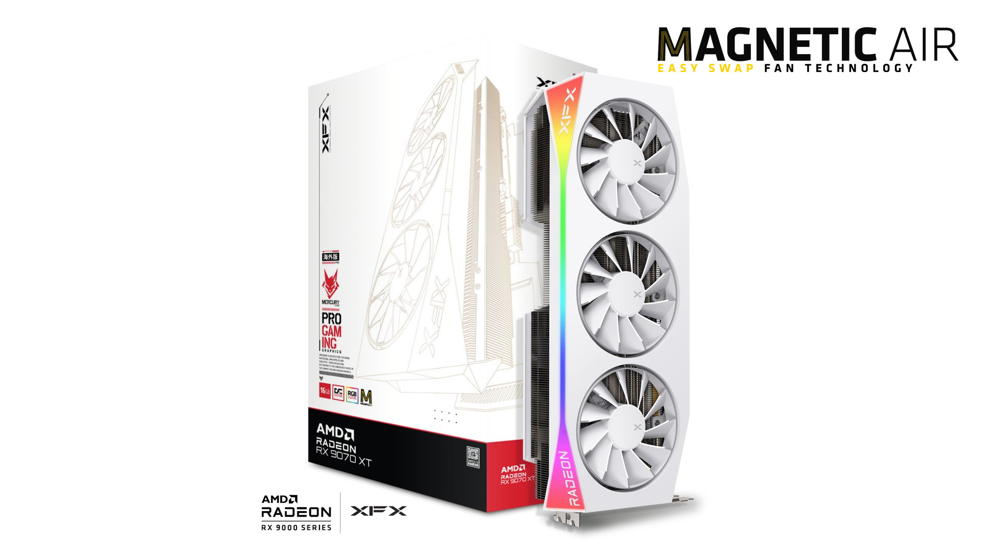 XFX 16GB RX9070XT MAGNETIC AIR OC WHITE RX-97TMARGW9 GDDR6 256Bit RGB PCIE 5.0 BEYAZ