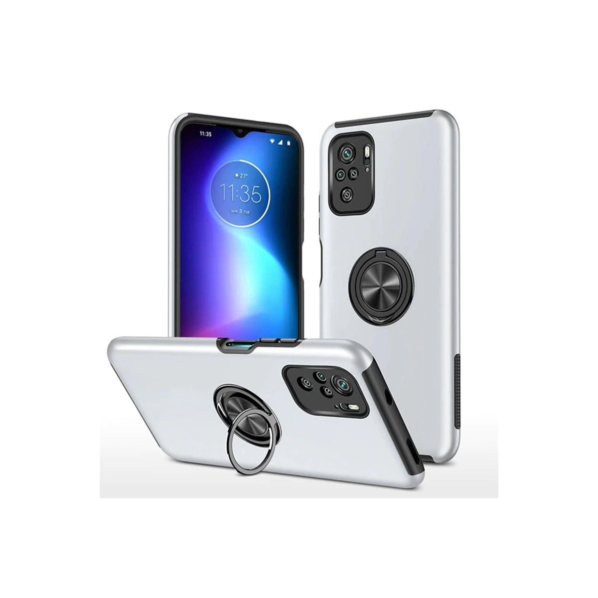 Xiaomi Poco F3 Kılıf Elit Yüzüklü Kapak - Gümüş