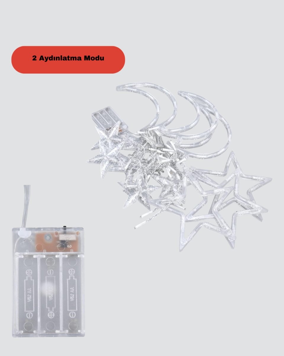 Yıldız Ay Tasarımlı Prizli Perde LED Işık İç Mekan Dekoru