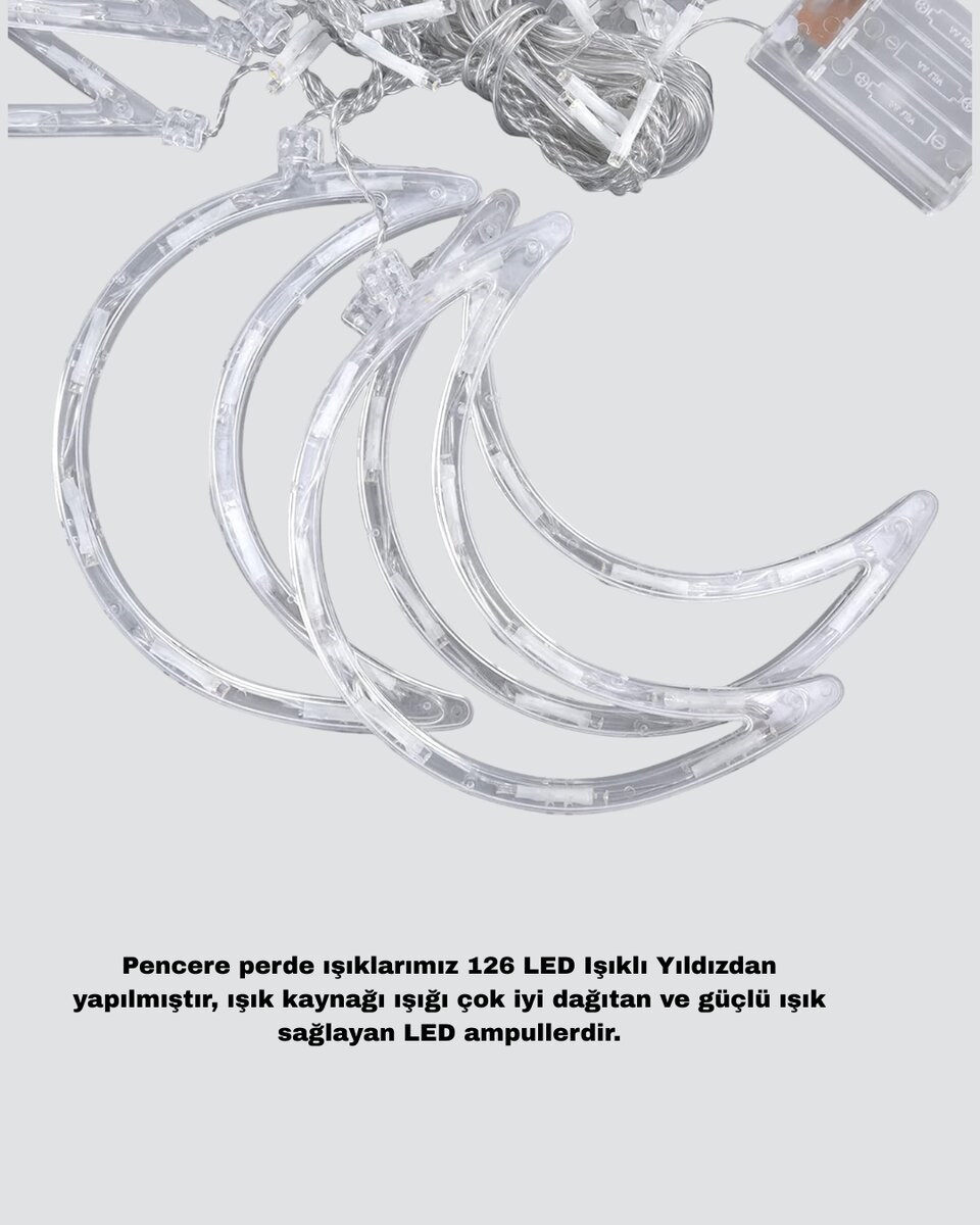 Yıldız ve Ay Figürlü Prizli Perde LED Işık Romantik Ortam Aydınlatması Yeni Nesil