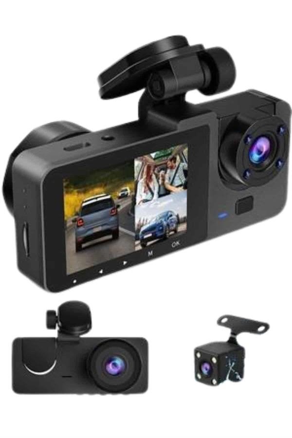Yol Kayıt Araç Kamerası HD DVR 3 Kameralı 2.0in Ekranlı Ön İç Arka