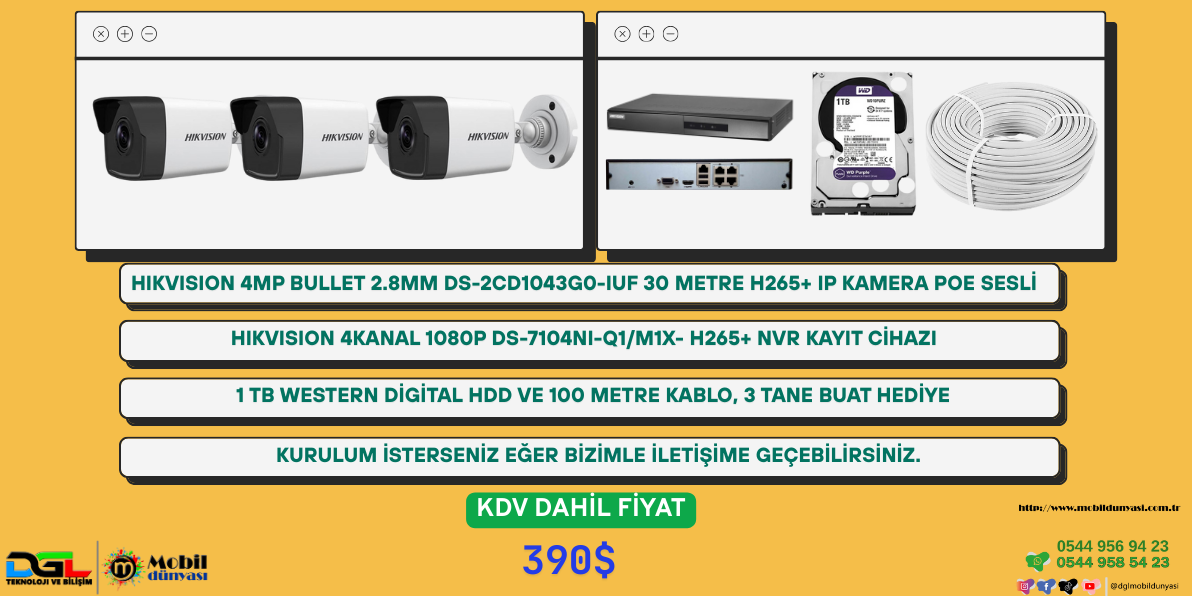 HIKVISION 3'LÜ İP KAMERA SETİ