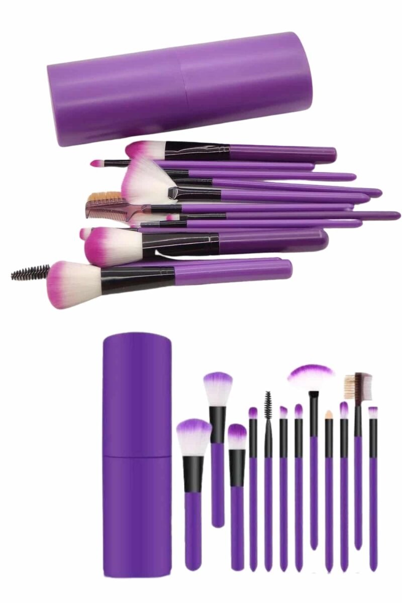 12 Parça Makyaj Fırça Seti Profesyonel Fondöten Allık Far Kontür Fırçası