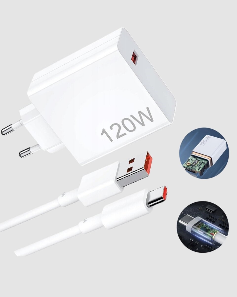 120W Süper Hızlı Şarj Adaptörü – Type-C Kablo Dahil, Yüksek Voltaj Korumalı