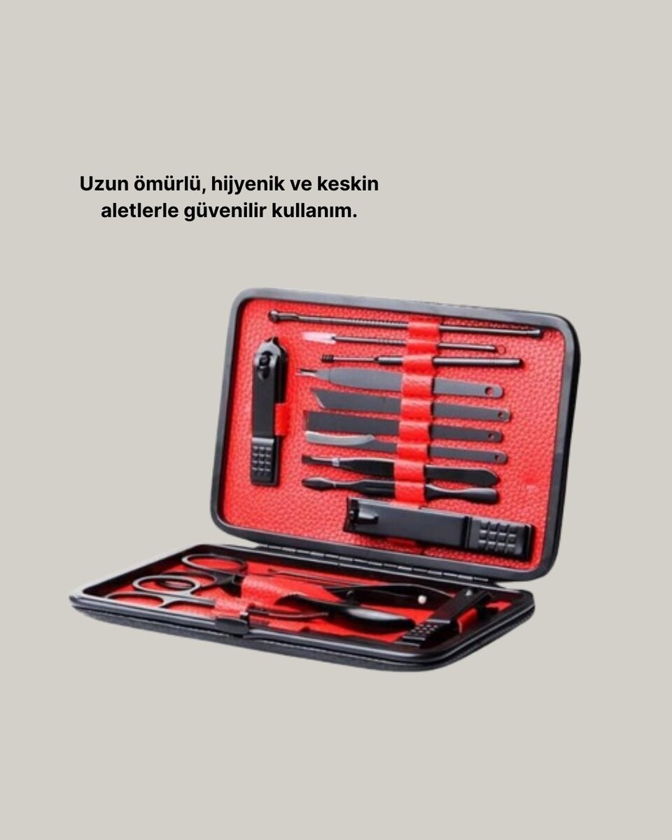 17 Parça Profesyonel Manikür Pedikür Seti Paslanmaz Çelik Siyah Kutu