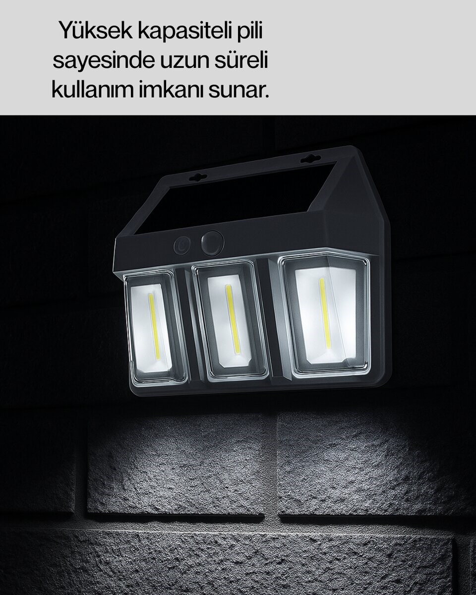 3 in 1 Solar Duvar Lambası – IP65 Su Geçirmez, Hareket Sensörlü Yeni Nesil