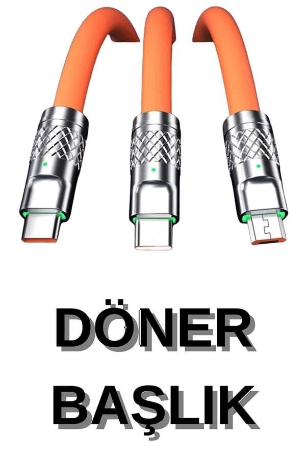 3 İn 1 Süper Hızlı Şarj Kablosu Android ve İOS Uyumlu Silikon Şarj Kablosu