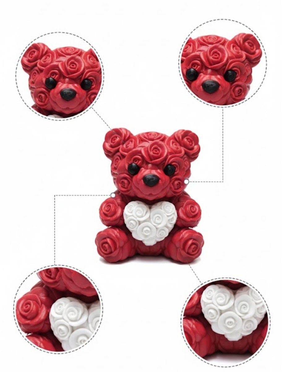 3D Baskı Kalpli Ayıcık 10cm Romantik Masaüstü Dekor