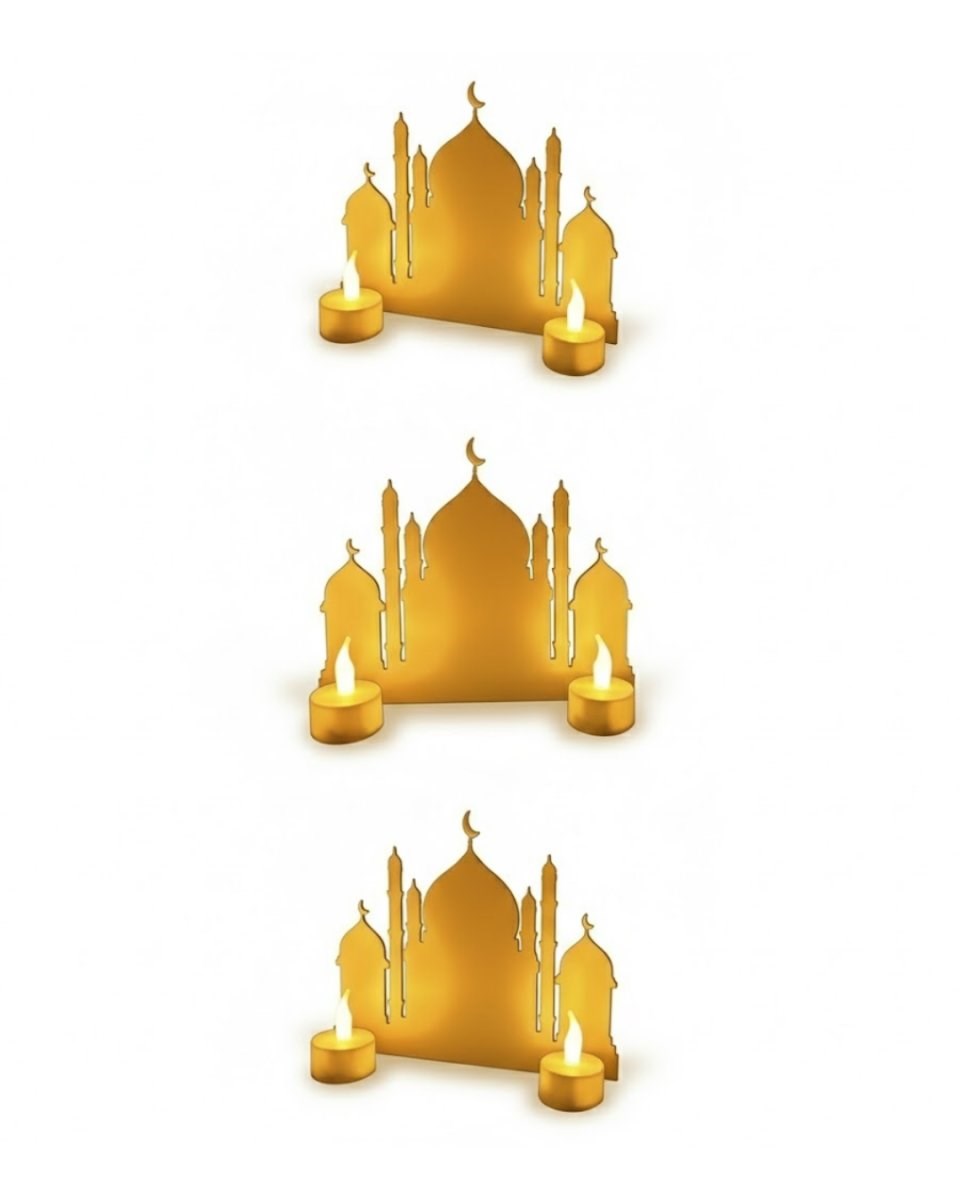 3D Ramazan Cami Dekor 2 Mumlu Işıklı Masa Üstü Biblo