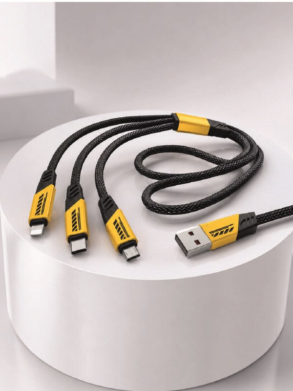 3'lü Şarj Kablosu Hızlı Şarj Destekli Dayanıklı Örgü USB Kablo