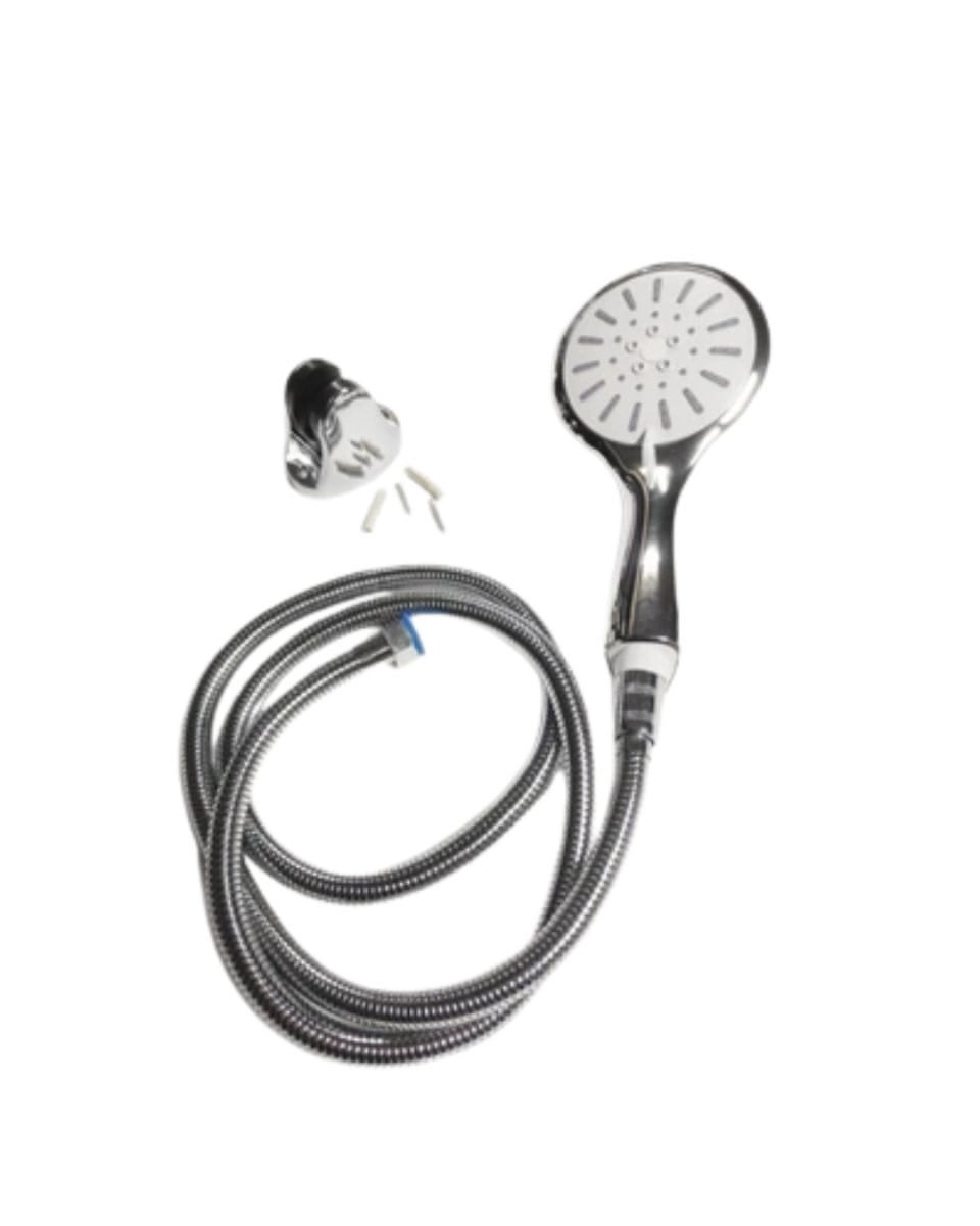 4 Kademeli Krem Duş Seti El Duşu Başlığı Spiral Hortum ve Duvar Askısı