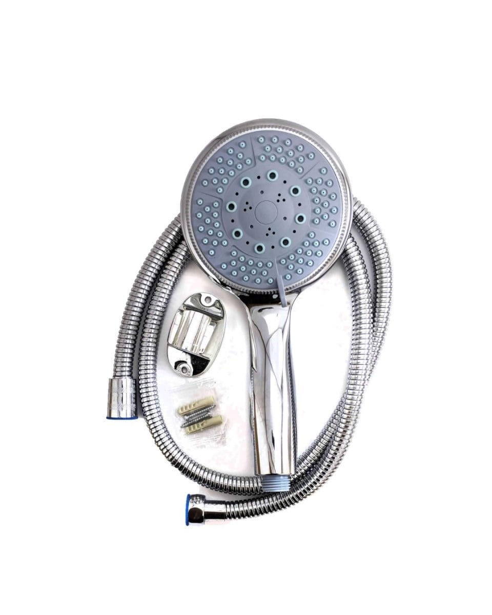 4 Kademeli Mavi Duş Seti El Duşu Başlığı Spiral Hortum ve Duvar Askısı