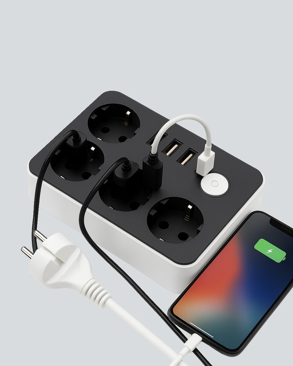 4 Prizli 3 USB Portlu Anahtarlı Akım Korumalı Priz