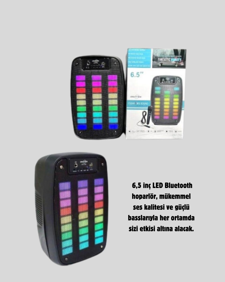6.5” LED Işıklı GTS 1793 Bluetooth Hoparlör Güçlü Bass ve FM Destekli