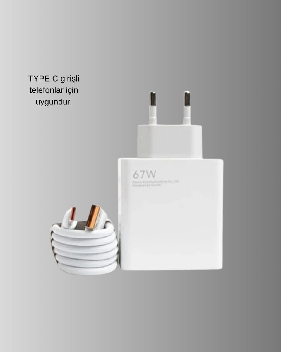 67W Süper Hızlı Şarj Adaptörü ve Kablo Seti – Güvenli, Kompakt ve Ergonomik Tasarım