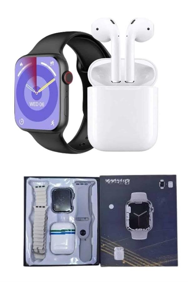Akıllı Saat Gümüş Kasa Bluetooth Kulaklık Hediyeli Çok Fonksiyonlu İkili Set