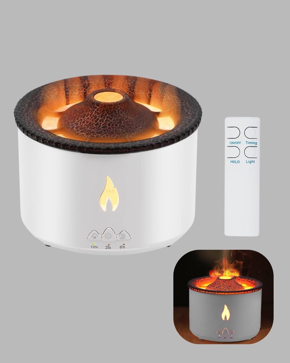 Alev Efektli Aromaterapi Difüzörü – 360 ml Su Hazneli, Sessiz ve Zaman Ayarlı