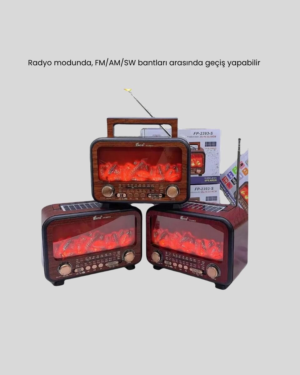 Alev Işığı Efektli Solar Bluetooth Hoparlör Radyo Destekli Taşınabilir Model