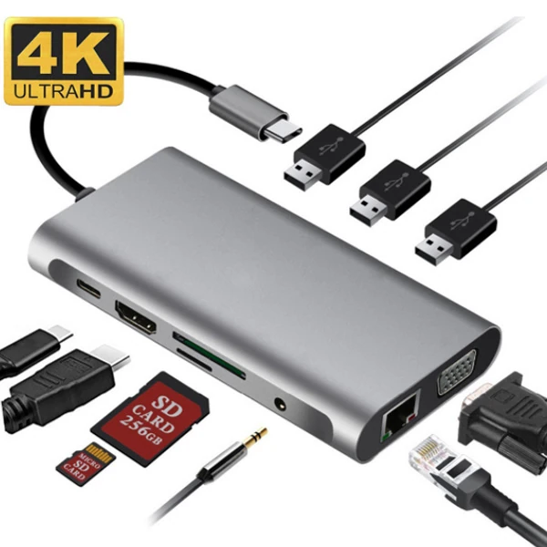 ALLY 10 İN 1 HDMI VGA RJ45 PD USB 3.0 HUB Adaptör Çoklayıcı-(1903)