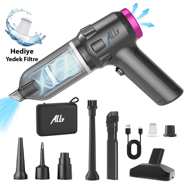 ALLY 14000pa Güçlü Portatif 2 Kademeli Tasinabilir Vakumlu Kablosuz Üflemeli Mini Araç Süpürgesi SW-103-(1903)