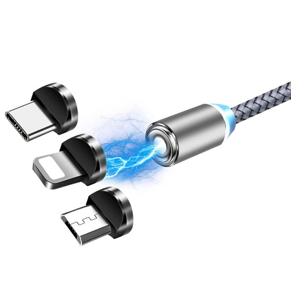 ALLY 2M Magnetic-Miknatisli Usb Sarj Kablosu 3 Baslik(iPhone+Type-C+Micro-(1903)