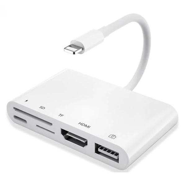 Ally 5in1 Lightning HDMI Dijital Av Adaptör+ Otg USB Hub Kamera TF SD Okuyucu-(1903)