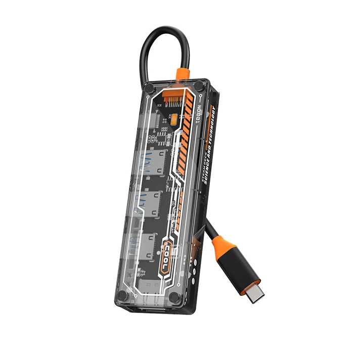 ALLY 5in1 Type-c To USB3.0 *4 + Type-c Çoğaltıcı Transparan Hub-(1903)