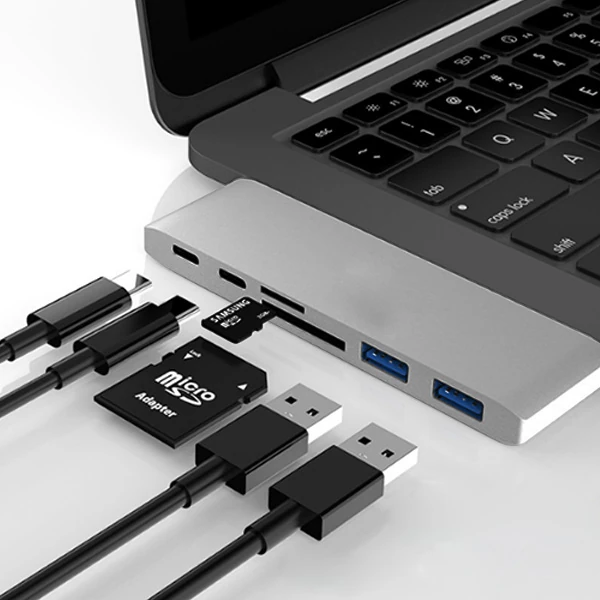 Ally 6 İn1 Usb-C Hub Daul  USB 3.0 Type-C Şarj Kart Reader Çoğaltıcı Hub-(1903)