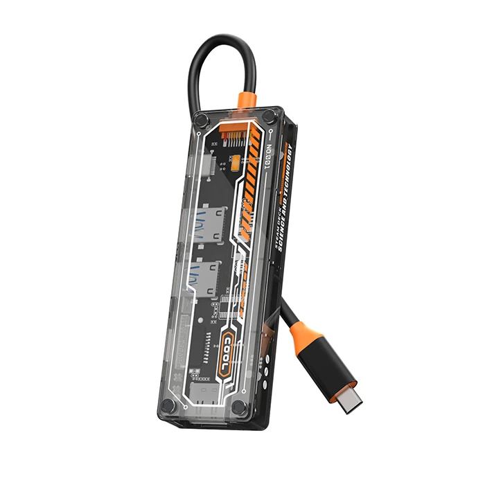 ALLY 6in1 Type-c To USB3.0 + USB2.0 + Type-c PD 100W + SD + TF + HDMI  Çoğaltıcı Transparan Hub-(1903)