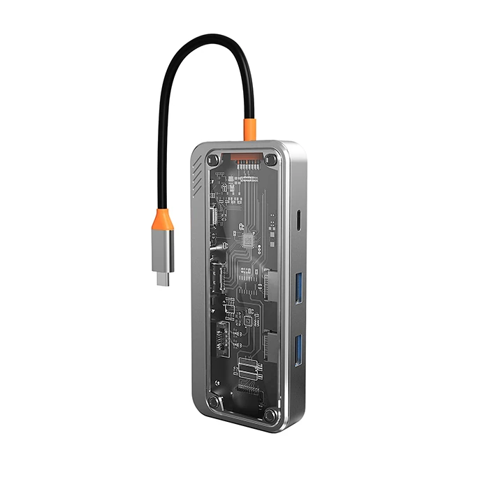 ALLY 8in1 Type-c To USB3.0 + USB2.0 + Type-c + PD + HDMI + SD + TF + Ethernet Çoğaltıcı Transparan H-(1903)