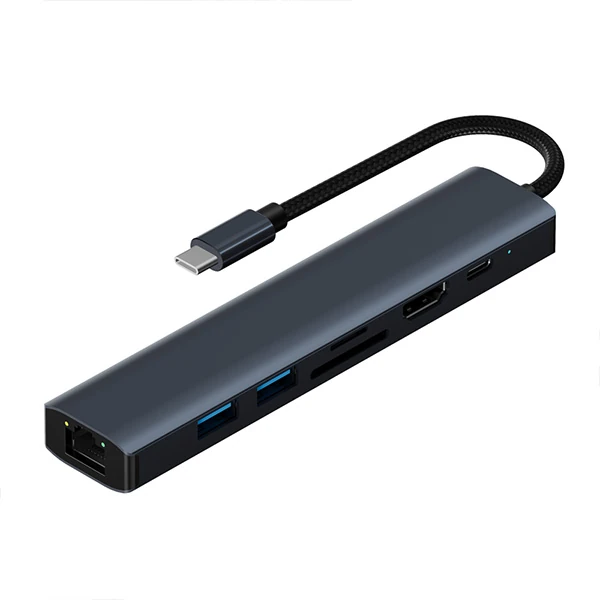 ALLY BYL-2303 7 IN 1 Type-c To USB + Type-c + Ethernet + Kart Okuyucu + HDMI Dönüştürücü Çoğaltıcı H-(1903)