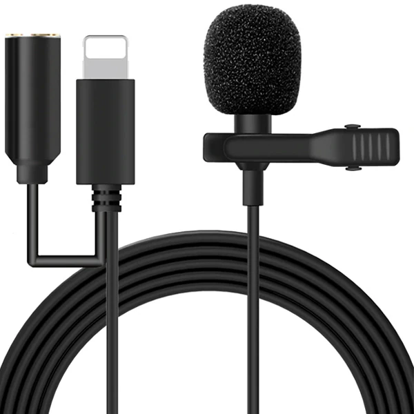 ALLY iPhone Lightning Yaka Mikrofonu+3.5MM jack Profesyonel Youtuber Mikrofonu-(1903)