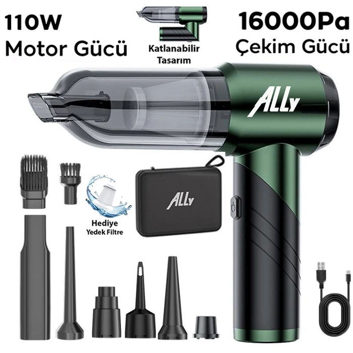 ALLY ST-6670PLUS 16000pa Güçlü Portatif 3 Kademeli Tasinabilir Vakumlu Kablosuz Üflemeli Mini Araç Süpürgesi-(1903)