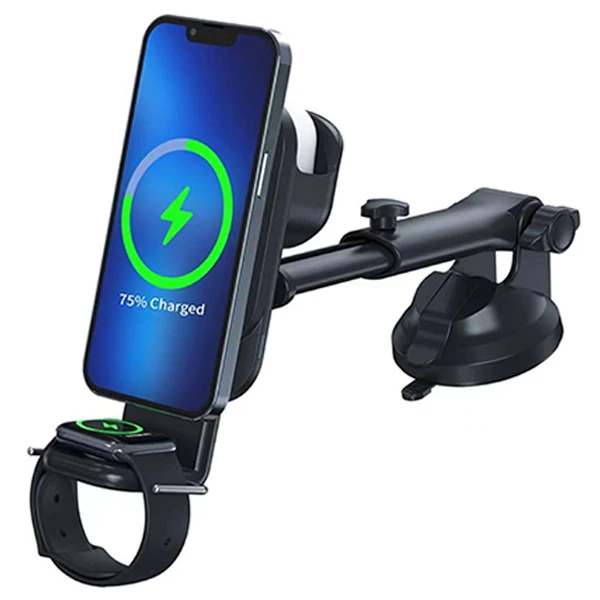 Ally Wireless Şarjlı 3in1 Torpido Üstü Ve Havalandırma Telefon Kulaklık Saat Tutucu-(1903)