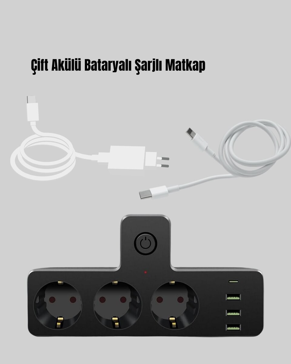 Anahtarlı Çoklu Priz 3 USB 1 Type-C Hızlı Şarj Destekli
