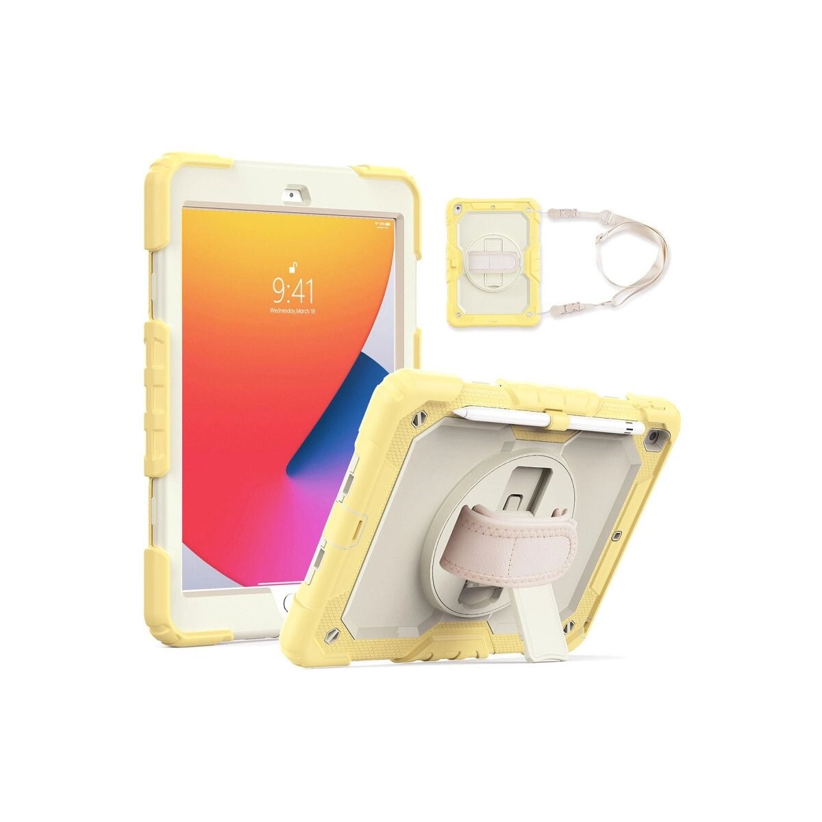 Apple İpad 10.2 (7.nesil) Kılıf Strap New Tablet Kapak - Sarı