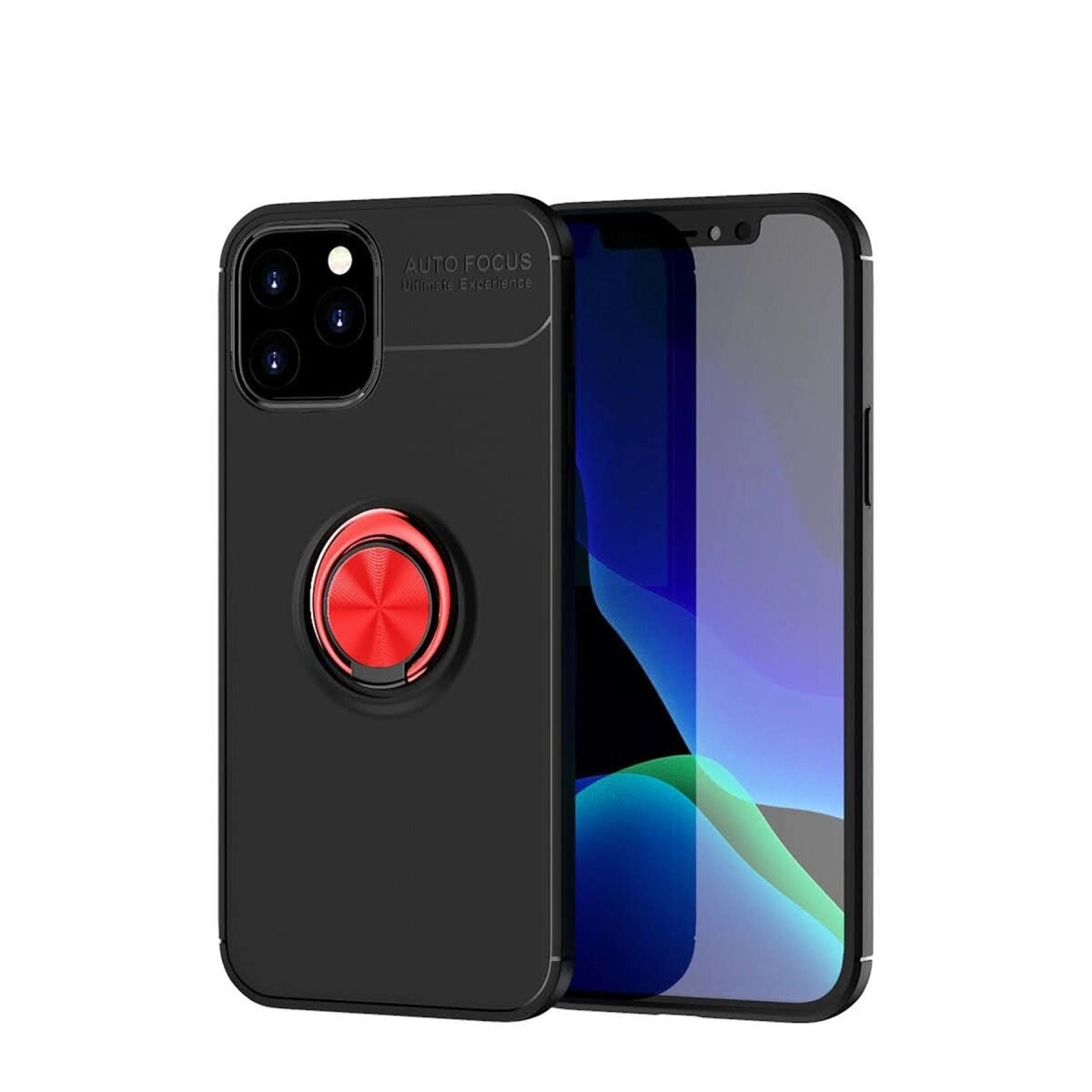 Apple İphone 12 Kılıf Range Yüzüklü Silikon - Siyah-kırmızı