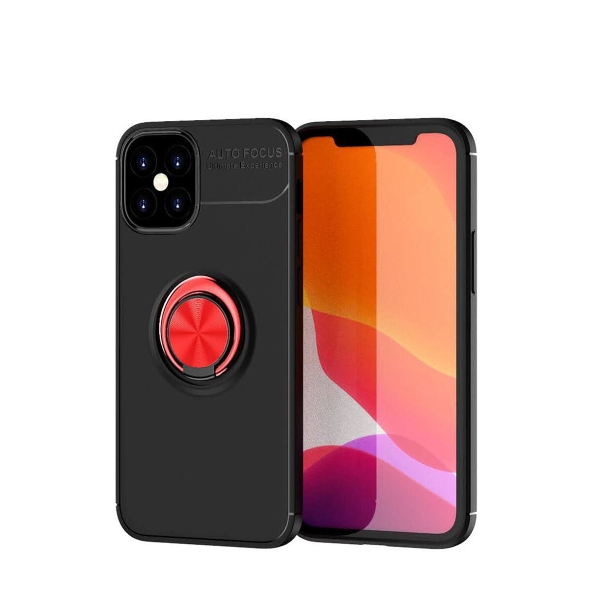 Apple İphone 12 Mini Kılıf Range Yüzüklü Silikon - Siyah-kırmızı