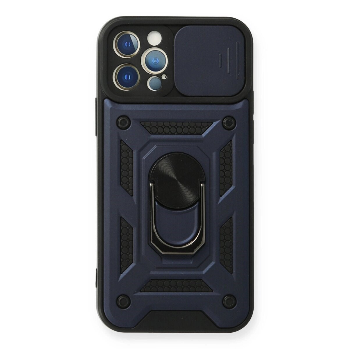 Apple İphone 12 Pro Kılıf Pars Lens Yüzüklü Silikon - Lacivert