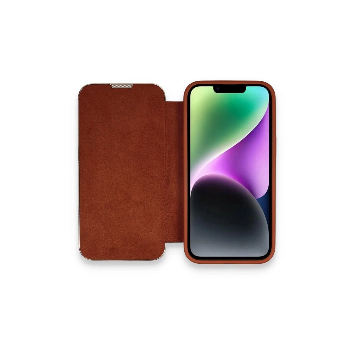 Apple İphone 14 Pro Kılıf Dolpin Kapaklı - Kahverengi