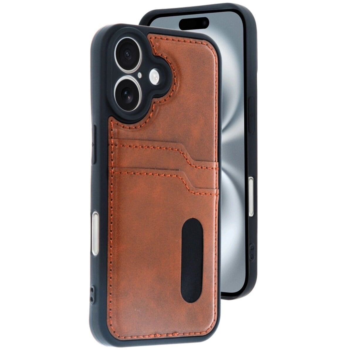 Apple İphone 16 Kılıf Sara Kartvizitli Deri Kılıf - Taba