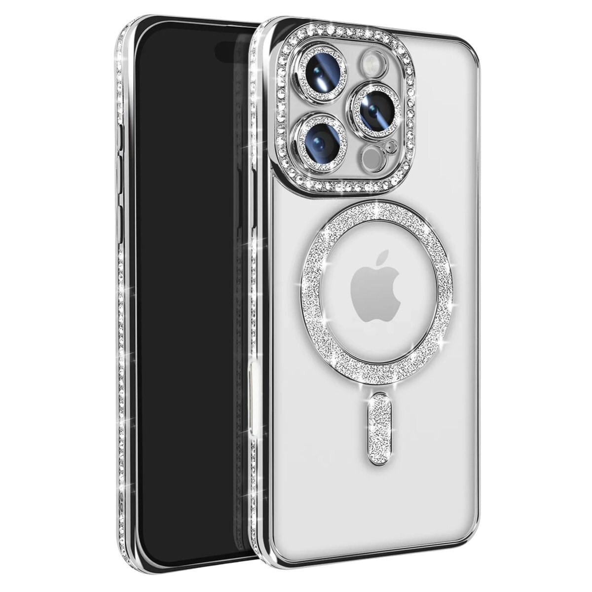 Apple İphone 16 Pro Max Kılıf Joke Simli Magneticsafe Kılıf - Gümüş