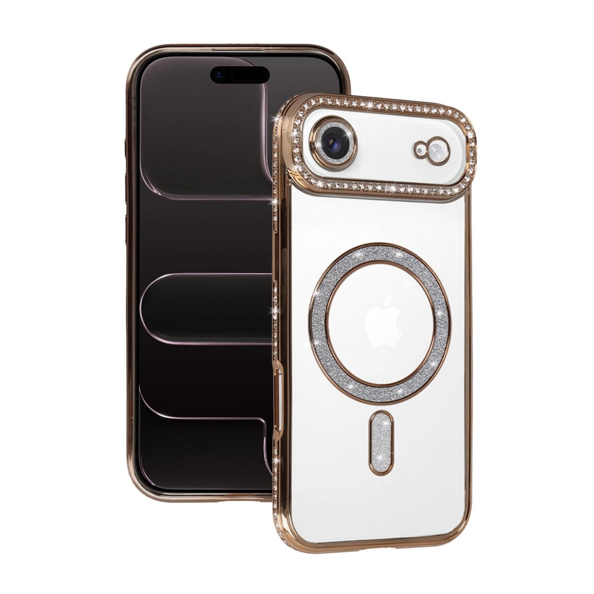 Apple İphone 17 Air Joke Simli Magneticsafe Kılıf - Gold