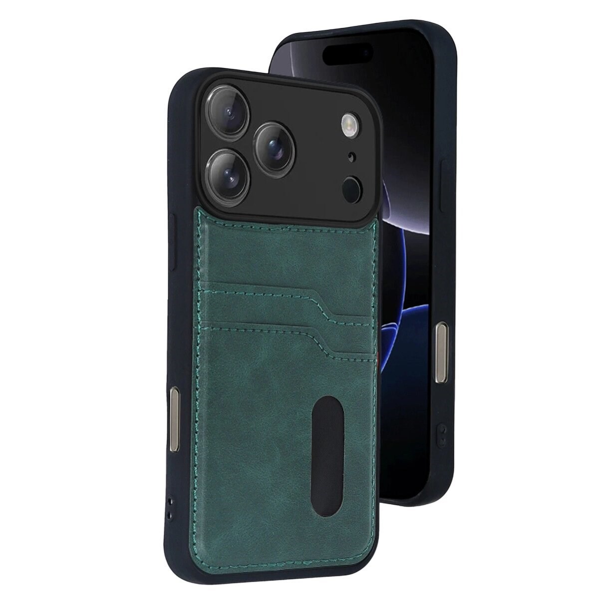 Apple İphone 17 Pro Max Sara Kartvizitli Deri Kılıf - Yeşil
