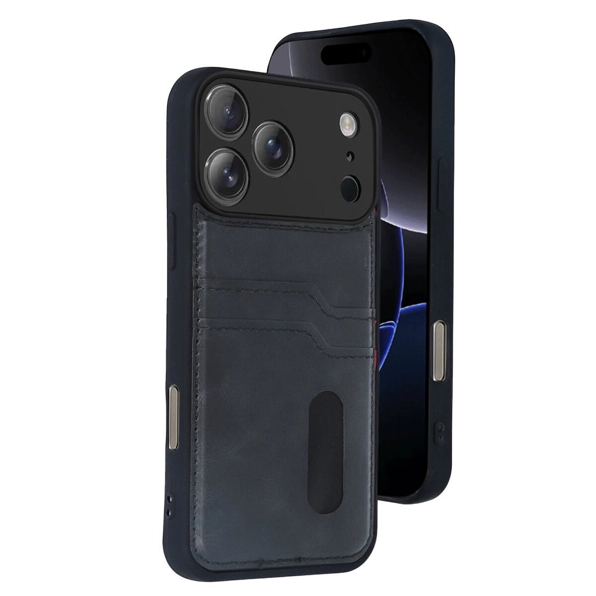 Apple İphone 17 Pro Sara Kartvizitli Deri Kılıf - Siyah