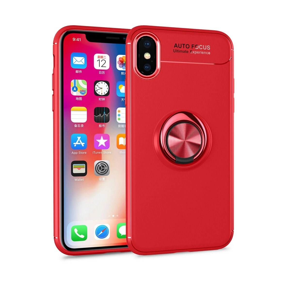 Apple İphone Xs Kılıf Range Yüzüklü Silikon - Kırmızı