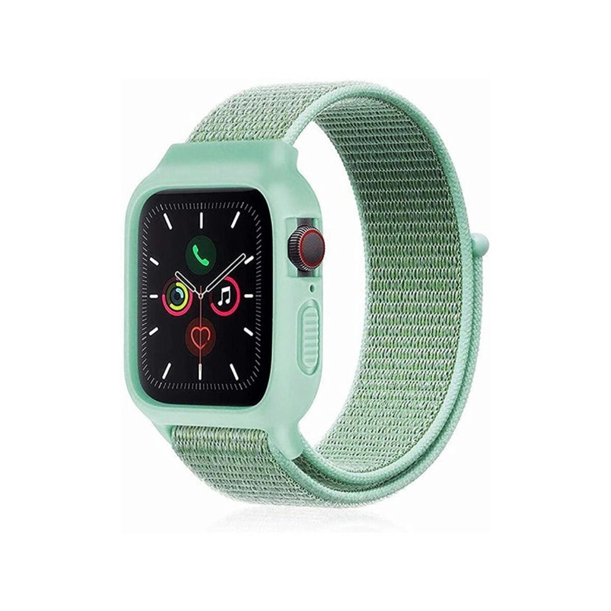 Apple Watch 38mm Hasırlı Cırtcırtlı Kasalı Kordon (saat Değildir) - Turkuaz