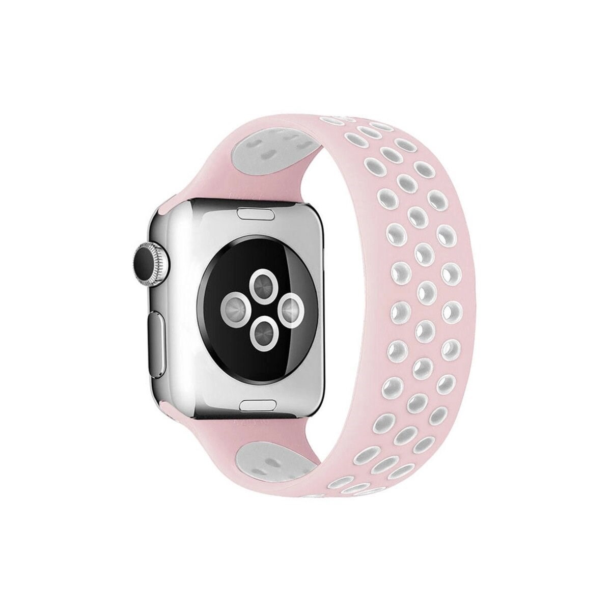 Apple Watch 42mm Ayarlı Delikli Silikon Kordon (saat Değildir) - Pembe-beyaz
