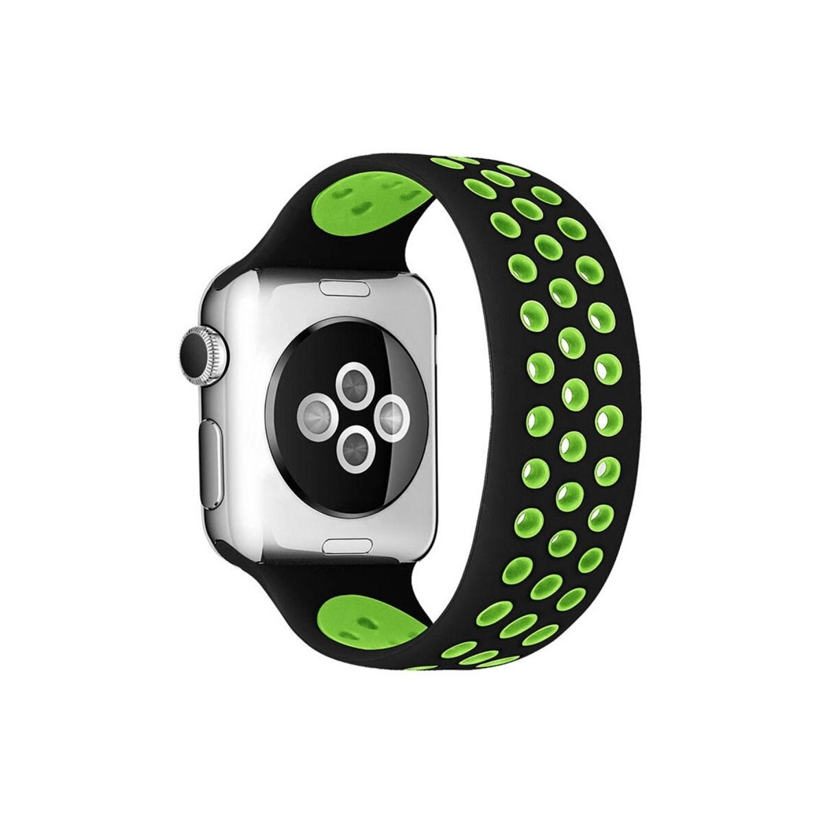 Apple Watch 42mm Ayarlı Delikli Silikon Kordon (saat Değildir) - Siyah-yeşil