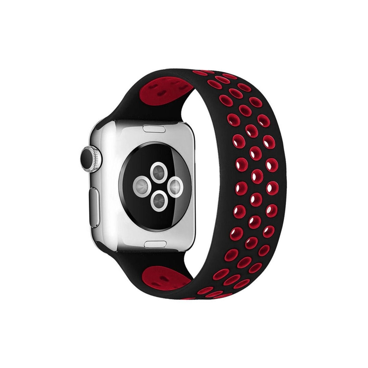 Apple Watch 42mm Ayarlı Delikli Silikon Kordon (saat Değildir) - Siyah-kırmızı